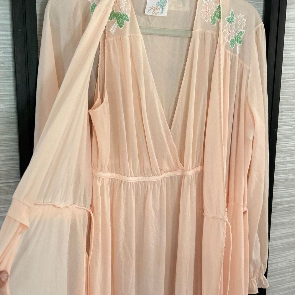 Jolie Two vintage blush pink peach nightgown and robe set long size M